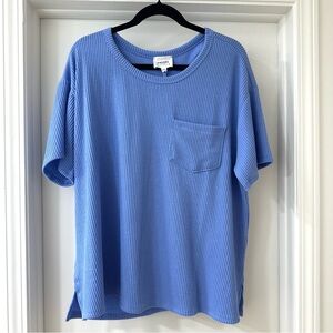 ANDREE BY UNIT Light Blue Short Sleeve Oversized Textured Tee, Size Large